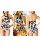 Anne Cole Swimsuit Women&#39;s Coming Up Roses Scarf High Neck One-Piece Bla... - $41.18 CAD