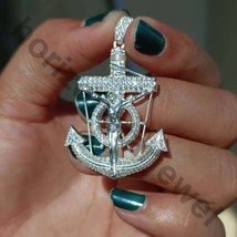 0.75 Ct D/FL Moissanite 14K White Gold Over Jesus Nautical Anchor Pendan... - $1,967.20 MXN