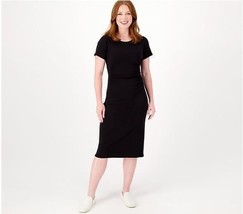 zuda Short Sleeve Round Neck Rib Dress with Ruching (Black, Small) A517318 - £13.08 GBP