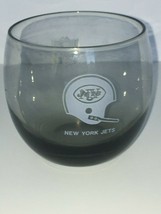 NFL New York Jets Tumbler Glass Smoked Glass Round Rocks Cup 1970&#39;s Football Bar - £7.98 GBP