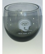 NFL New York Jets Tumbler Glass Smoked Glass Round Rocks Cup 1970&#39;s Foot... - £7.98 GBP