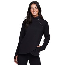 Active Women'S Zip Mock Neck Long Sleeve Fleece Pullover Sweatshirt F19 Black M - £48.57 GBP
