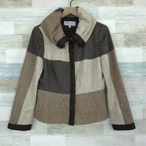 Worth Tweed Button Up Jacket Rolled Collar Brown Tan Plaid Womens 10 Pet... - $44.54