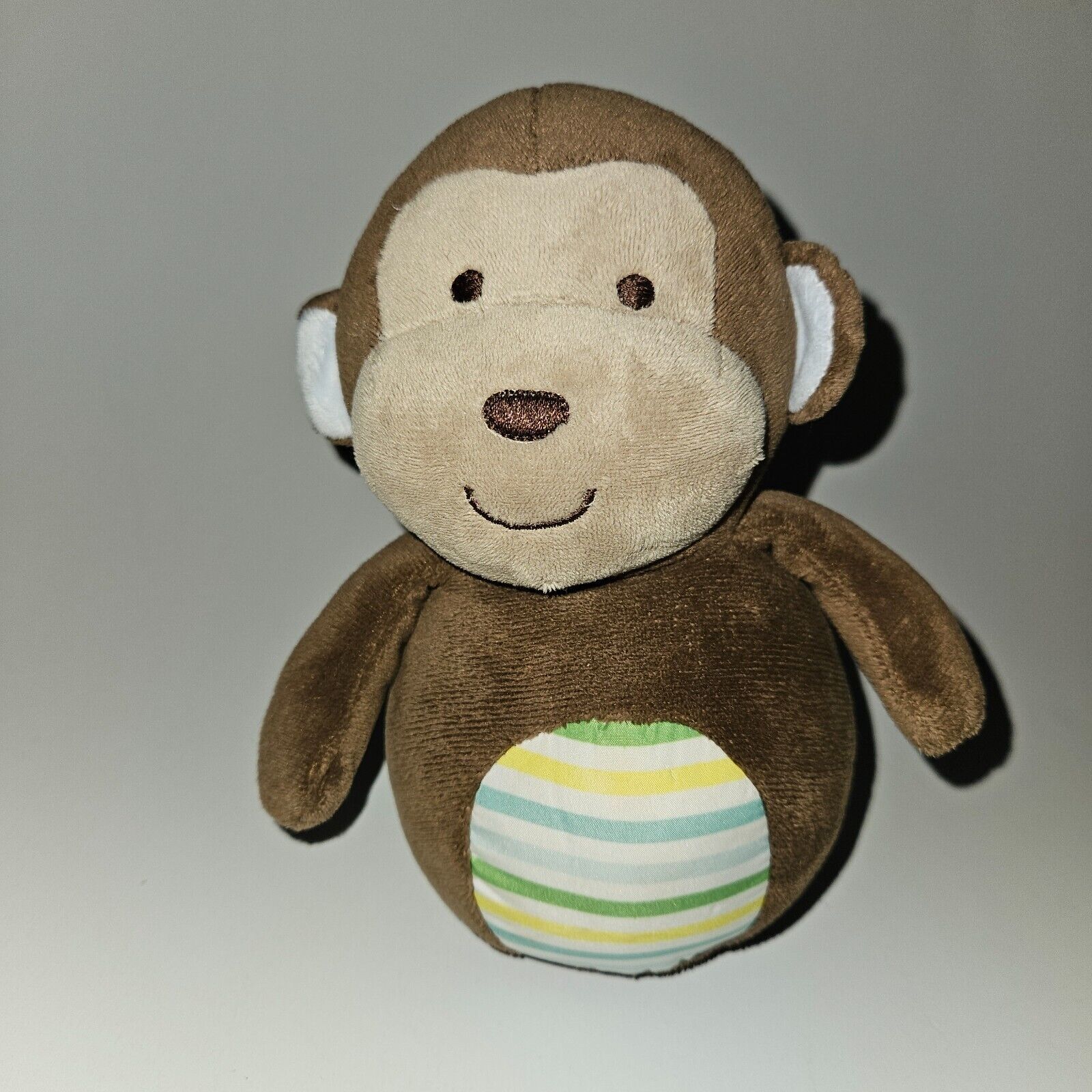 Carter's Monkey Plush Weighted Rattle Chime Wobble Blue Ears Yellow Stripes 2015 - $34.60