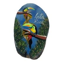 Vtg Hand Painted Wood Tree Slice Artist Signed Tropical Bird Toucans Costa Rica - £18.66 GBP