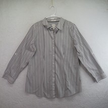 Chicos Shirt Womens Large Black White Stripe No Iron Blouse Long Sleeve Button - £17.05 GBP