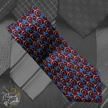 Lord &amp; Taylor Maroon and Blue Floral Swirl All Silk Pointed Necktie Tie - £15.95 GBP