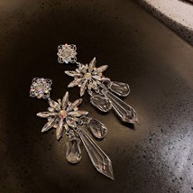 FYUAN Clear Snowflake Crystal Earrings for Women Bijoux Oversize Water Drop Dang - £8.29 GBP