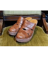 BORN Pollina Clogs Shoes Womens 8M Brown Leather Woven Chunky Platform S... - $39.55