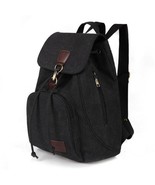 Canvas Backpack Black Vintage Drawstring Rucksack Casual Shoulder Bag Da... - £14.70 GBP