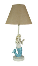 Blue Glitter Tail Mermaid Nautical Table Lamp Burlap Coastal Decor accent light - £69.81 GBP+