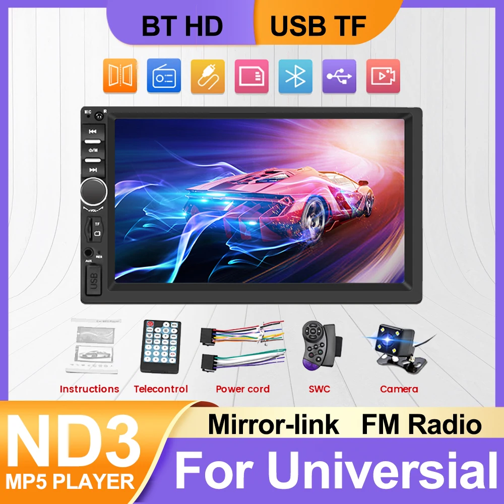 ND3 7inch HD Touch Screen 2 din Car Radio For Universal MP5 Player Autoradio - £35.66 GBP+