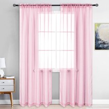 2 Pieces Baby Pink Girls Room Sheer Curtains For Nursery Kids Rod Pocket Sheer V - £33.17 GBP
