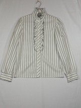 Vtg Long Sleeve Blouse Top Ruffles Judy Bond Madmen White Black Stripes ... - £11.76 GBP