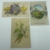 Vintage Lot Of Three Postcards Greetings Yellow Chicks Flowers &amp; Floral ... - £8.81 GBP