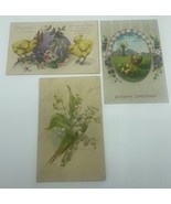 Vintage Lot Of Three Postcards Greetings Yellow Chicks Flowers &amp; Floral ... - $11.29