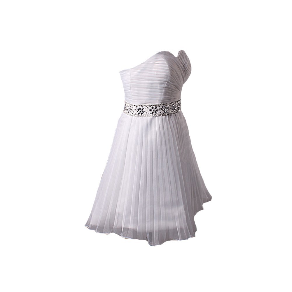 Kivary Women's Short Pleated Organza White Crystals Informal Beach Wedding Dress