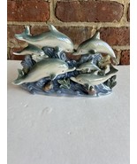 Vintage Dolphin Pod Family Blue Ceramic Iridescent Lusterware 6 Dolphin ... - $28.70