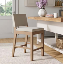 Linus 36 in. Modern Upholstered Counter Bar Stool Solid Wood Natural Flax/Brown - $150.48