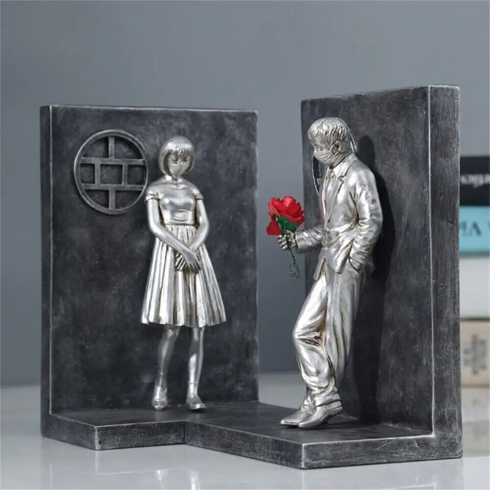 2Pcs Bookends Banksy Modern Street Art Resin Bookshelf 3D Figure Books End - £37.22 GBP