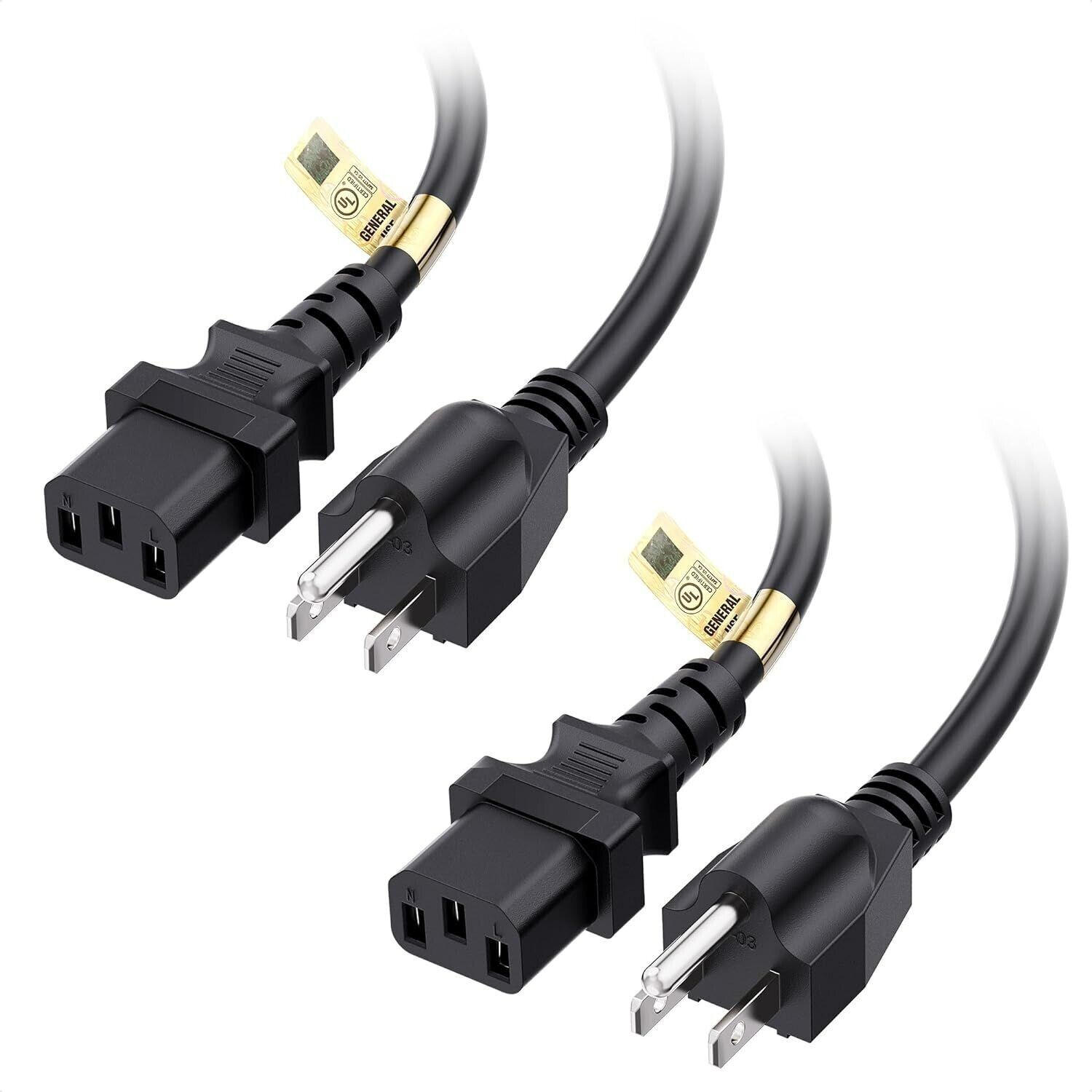 Primary image for Cable Matters 2-Pack UL Listed 3 Prong TV Power Cord 6 ft, Computer Power Cord