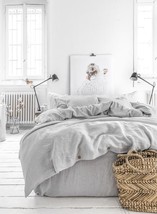 Linen bedding set in Light Gray Soft Linen Bedding Duvet Set Christmas Day Gift - £26.48 GBP+