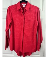 Athleta Red Urbanite Textured Top Button Up Long Sleeve Shirt Womens SMA... - £29.74 GBP