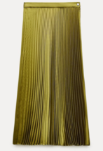 Zara Bnwt 2024. Pistachio Green Pleated Satin Skirt Zip. 4786/041 - £69.96 GBP