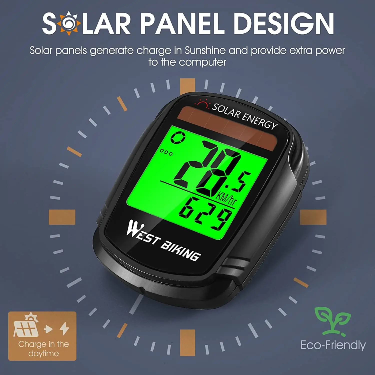 2024 Solar Energy Bike Computer Wireless Stopwatch Cycling Bike Speedometer - £22.59 GBP