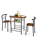 Wooden Round Table &amp; Chairs Set 3PCSDining Table Set w/ Rustproof Steel ... - £106.69 GBP