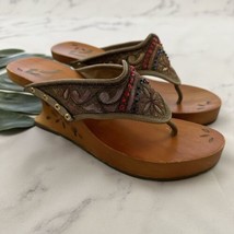 Report Womens Vintage Y2k Wedge Sandals Size 9 Wood Heel Inlay Floral Boho - $39.59