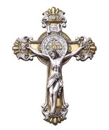 Saint Benedict Antique Gold &amp; Silver Ornate 10.25&quot; Crucifix,  New #AB-204 - $1,095.83 MXN