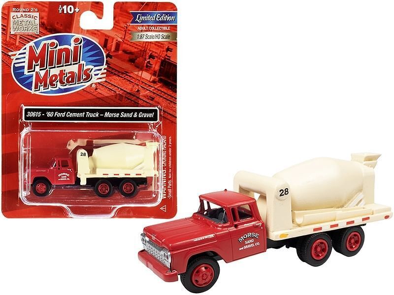 1960 Ford Cement Mixer Truck "Morse Sand and Gravel" Red and Cream 1/87 (HO) Sc - $28.10