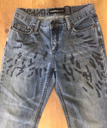 Y2K Express Jeans Studded Embroidered Feather Design Women's Size 3/4 Bootcut - $20.57