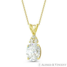 Oval Brilliant Round Cut Clear CZ Crystal 14k Yellow Gold 18x7mm Fashion Pendant - £62.40 GBP+