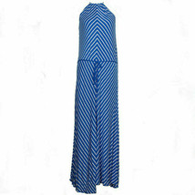 RALPH LAUREN Blue White Viscose Jersey Mitered Stripe Halter Maxi Dress XL - £71.72 GBP