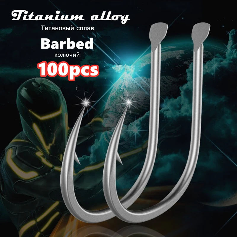 100pcs Japan Titanium Alloy Fishing Hooks Barbed Super Hard Tools Squid Carp Fly - $45.52