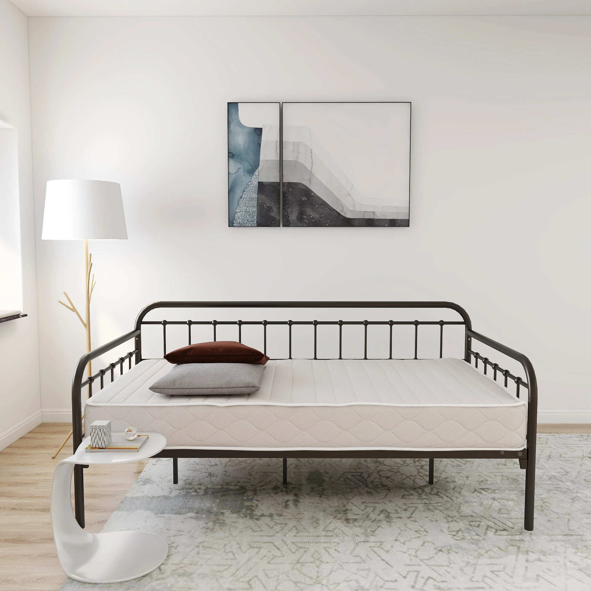 Daybed Frame Twin Size Multifunctional Metal Platform with Headboard,Mattress - £271.31 GBP