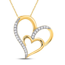 10kt Yellow Gold Womens Round Diamond Double Heart Pendant 1/6 Cttw - £186.85 GBP