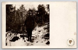 Milwaukee Wisconsin Handsome Man with Rifle in Snow Ready to Hunt Postcard E24 - £11.15 GBP