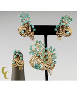 Set of 18k Gold Earrings, Brooch, Ring Sz 6.5 Set w/ Pearl &amp; Turquiose C... - £3,400.00 GBP