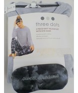 THREE DOTS PAJAMA SET SZ XS WITH EYE MASK STORM BLUE CLOUD KNIT VELOUR S... - £15.97 GBP