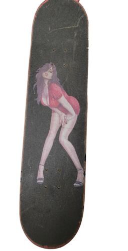 Vintage Skateboard Deck With Pin Up Girl In Red Dress Graphic VTG - £60.13 GBP