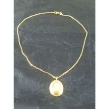 Vintage Womens Gold Tone Necklace Faux Pearl Oval 18&quot; Chain Lobster Claw... - $14.03