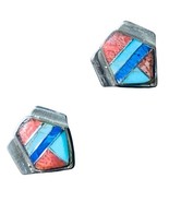 Sterling Zuni Stud Earrings Turquoise Lapis Coral  - $95.73 CAD