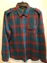 Volcom Button Up Shirt Mens Small Teal Red Classic Fit Plaid Cotton Flannel - $20.45