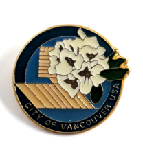 VTG City of Vancouver USA Washington State White Flowers Enamel Pin Souvenir - £9.03 GBP