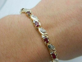 10Ct Oval Simulated Ruby &amp; Diamond Womens Tennis Bracelet 14K Yellow Gold Plated - £189.46 GBP