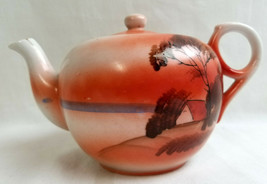 Asian Japan Vintage Handpainted Teapot Fine China Bright Color Orange - £29.71 GBP