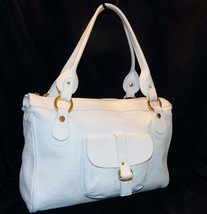 Valentina Italia Italy Made White Pebbled Leather Satchel Tote Shoulder Handbag - £151.86 GBP